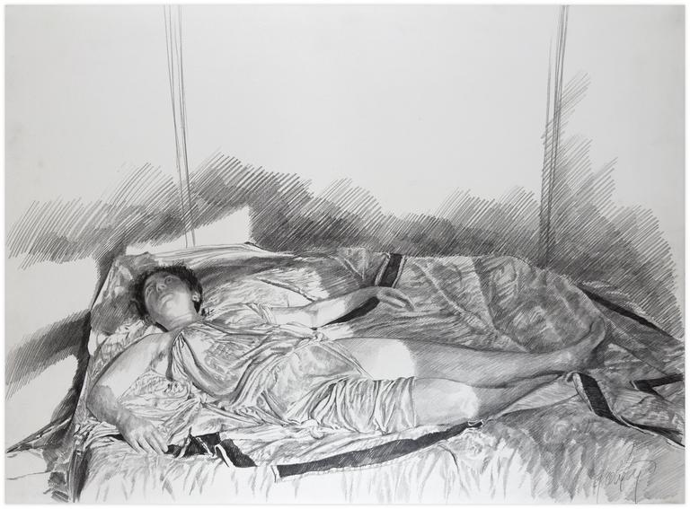 Catalogue raisonné, Claude Grobéty, Tunique, couché, peplos, jambe gauche découverte - 1977
