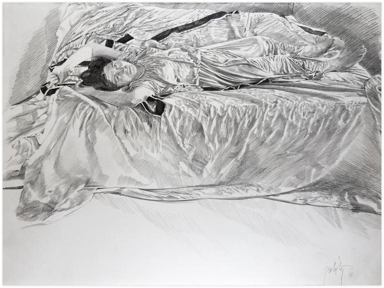 Catalogue raisonné, Claude Grobéty, Couché en avant, tunique, deux bras levés - 1978
