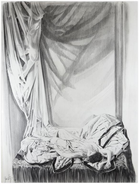Catalogue raisonné, Claude Grobéty, Couché tête en avant, ombres et draperies - 1978