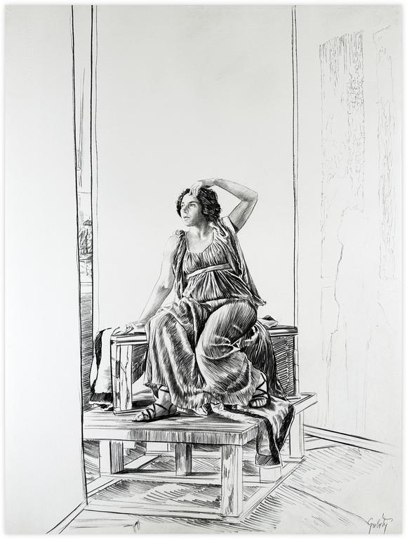 Catalogue raisonné, Claude Grobéty, Robe verte, assis main gauche à la tête - 1978