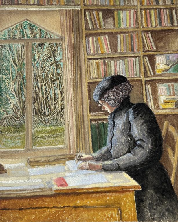Catalogue raisonné, Claude Grobéty - Veste noire, béret noir, biblio écrit bureau LLG, fenêtre