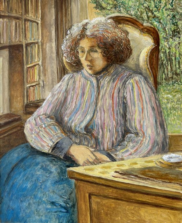 Catalogue raisonné, Claude Grobéty - Veste rose, pantalon bleu, mains croisées