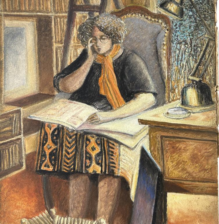 Catalogue raisonné, Claude Grobéty - Corsage noir, jupe provençale, lit BD bureau lampe cuivre