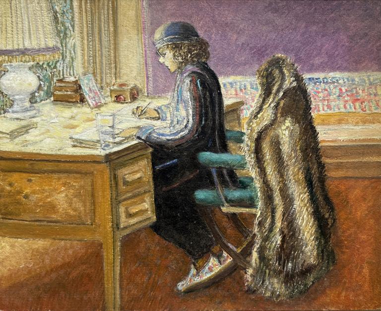 Catalogue raisonné, Claude Grobéty - Écrit au bureau, fourrure sur le dossier