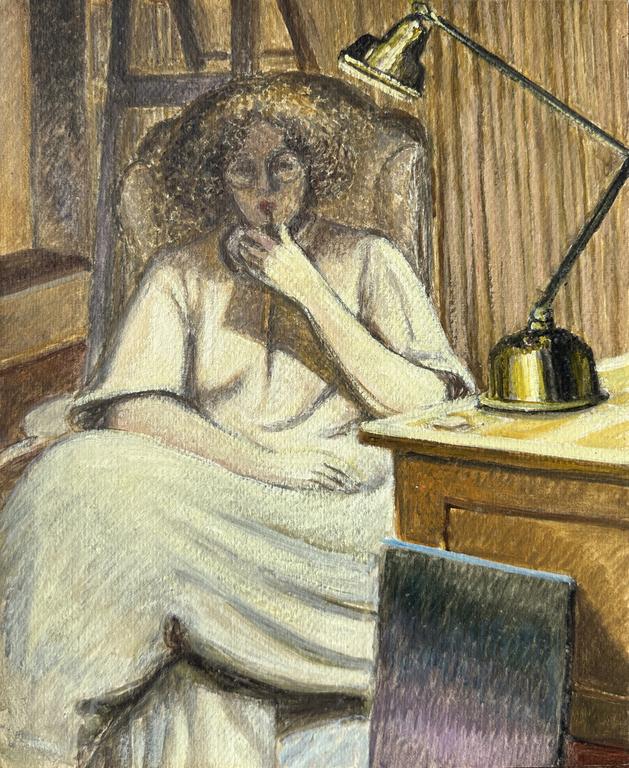 Catalogue raisonné, Claude Grobéty - Tout en blanc, fume la pipe, lampe cuivre