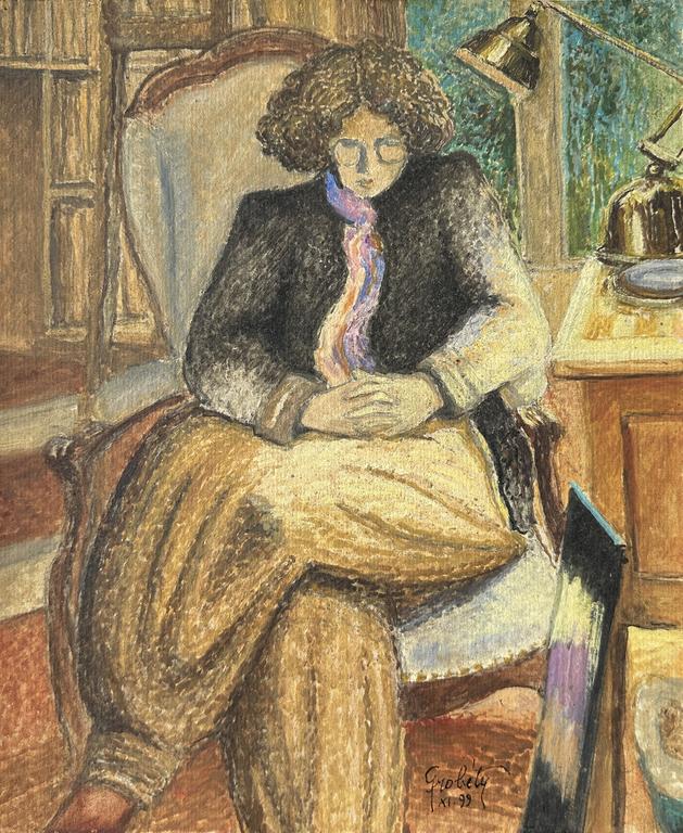 Catalogue raisonné, Claude Grobéty - Voltaire, mains jointes, pantalon «pointilliste»