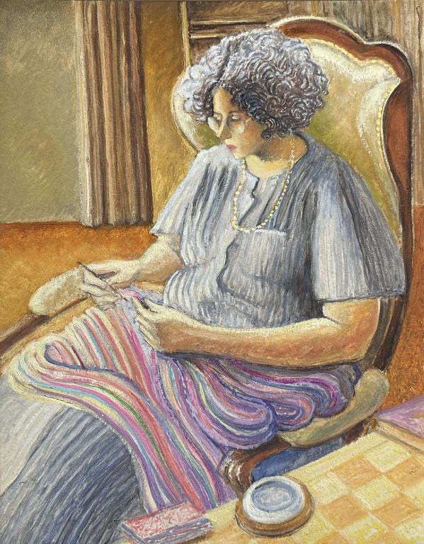 Catalogue raisonné, Claude Grobéty - Robe grise, crochet écharpe de couleurs
