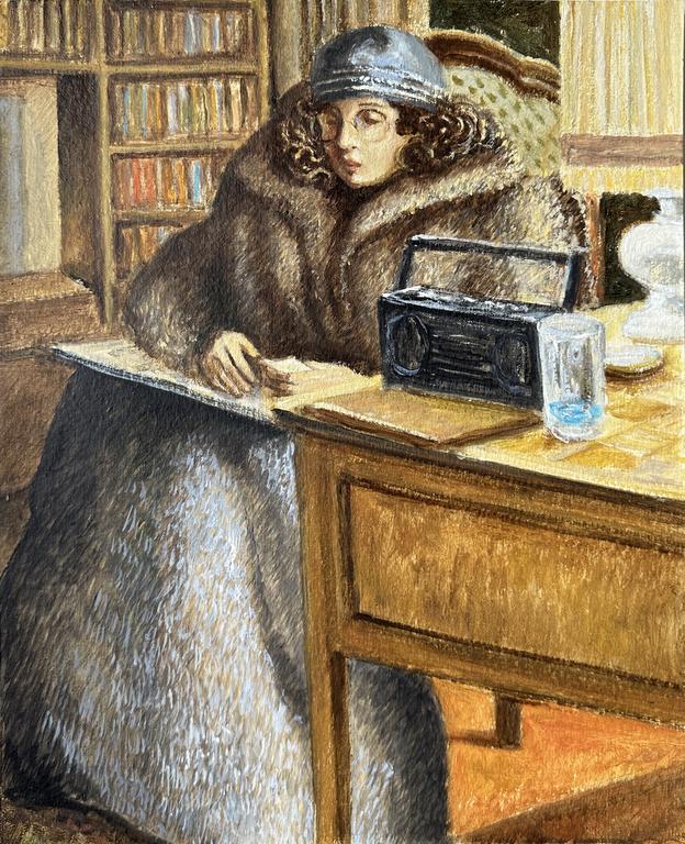 Catalogue raisonné, Claude Grobéty - Fourrure, vison sur les genoux, radio sur le bureau