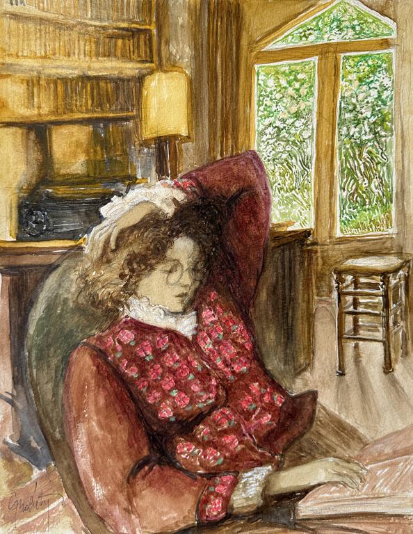 Catalogue raisonné, Claude Grobéty - Tricot fleurs roses, bras gauche sur la tête