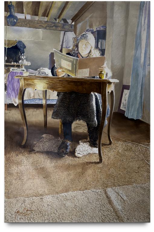 Catalogue raisonné, Claude Grobéty - Lit carton à dessin devant table louis XV