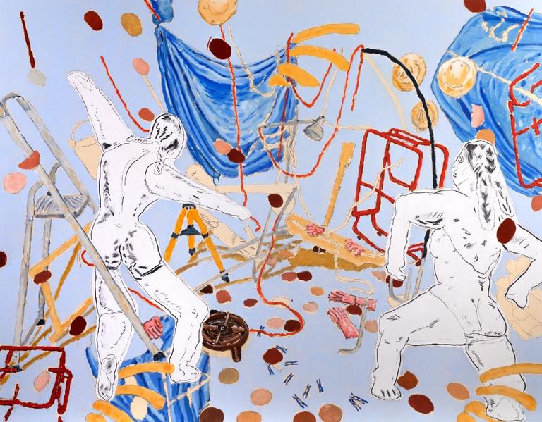 Léonard Martin, Danse Zabriskie V, 2023, Huile, acrylique, fusain et pastel gras sur toile 200 x 180 cm. © Laurent Edeline