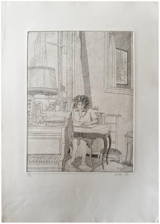 Catalogue raisonné, Claude Grobéty, Bureau Louis XV, près du piano - 1972