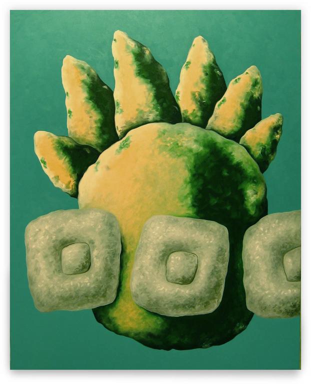Catalogue raisonné, Jean-Paul Thaéron, Peinture "Trois formes grises, forme rose verte, fond bleu" - 2002