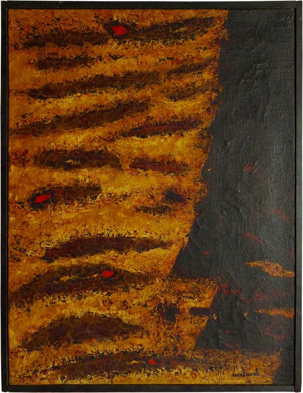 Catalogue raisonné, Robert Malaval, Tetanaigre, formes noires sur fond ocre jaune