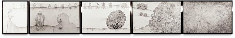 Catalogue raisonné, Oeuvre de Robert Malaval, 5 dessins qui se suivent, 1963