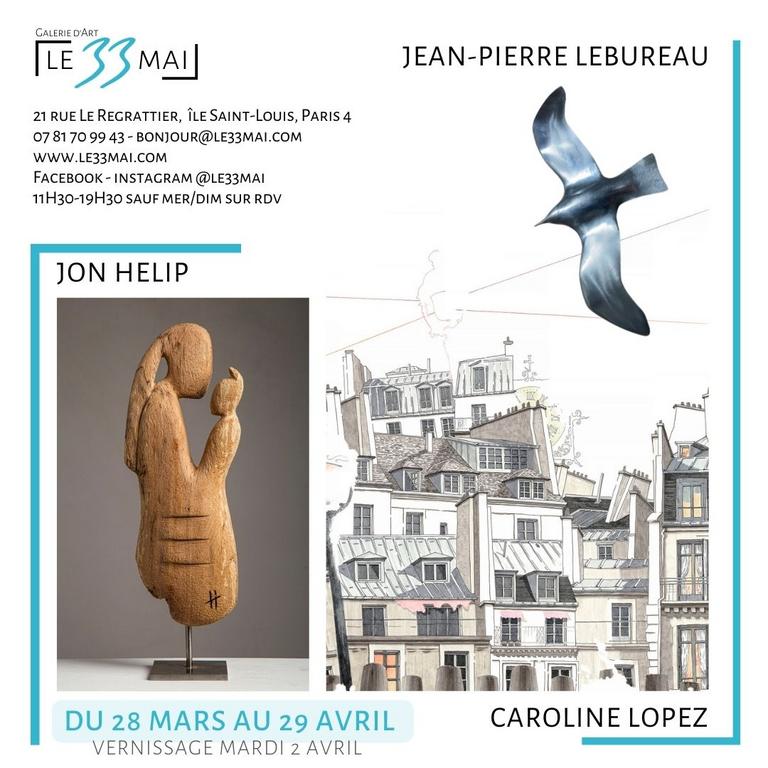 Exposition de 3 artistes, Caroline Lopez, Jon Helip et Jean-Pierre Lebureau