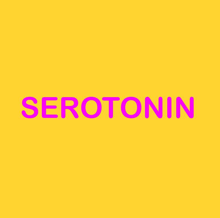 Serotonin exposition logo, fushia sur fond jaune.