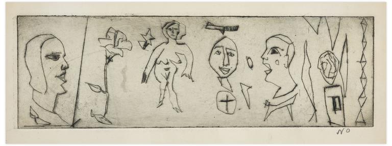 Catalogue raisonné, Norris Embry, Sans titre (Femme nue debout et trois visages), vers 1960