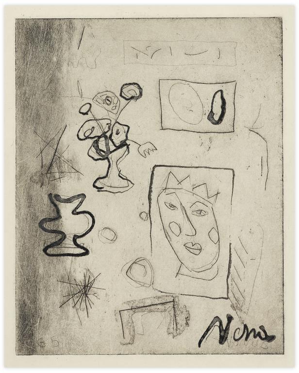Catalogue raisonné, Norris Embry, Sans titre (Figure couronnée, bouquet et vase), 1965