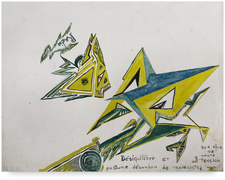 Catalogue raisonné, Jean-Jacques Lebel, Déséquilibre et posthume désunion de trapézistes sur fils de haute tension - 1951