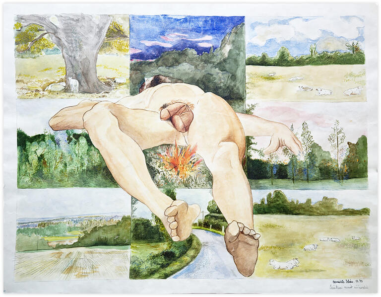 Catalogue raisonné, Bernadette Delrieu, Homme nu dans paysage - 1973