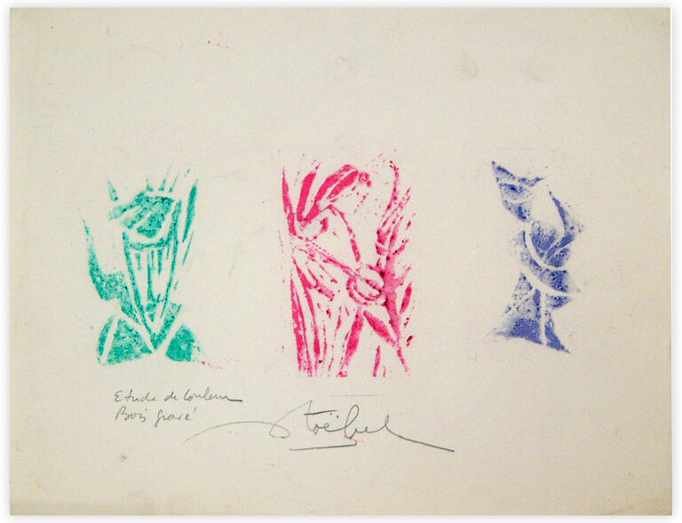 Catalogue raisonné, Edgar Stoëbel, gravure sur bois - étude de couleur - abstract — 