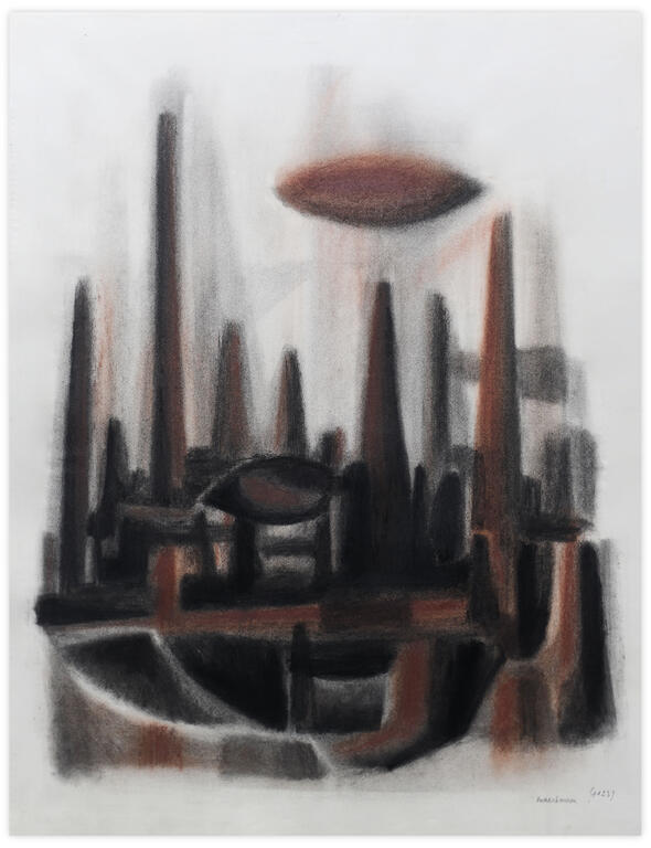 Catalogue raisonné, Henri Maccheroni, Sans titre, Fiction de ville ou Paysage mécanique, Journal de l’œuvre - 1960