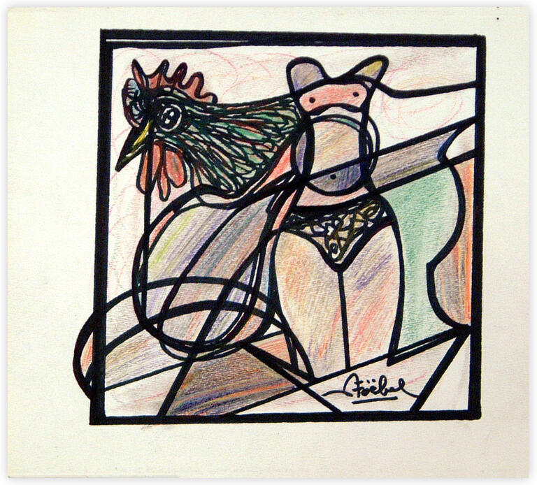 Catalogue raisonné, Edgar Stoëbel, coq et femme — 