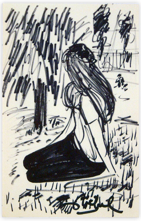 Catalogue raisonné, Edgar Stoëbel, femme assise dans jardin — 