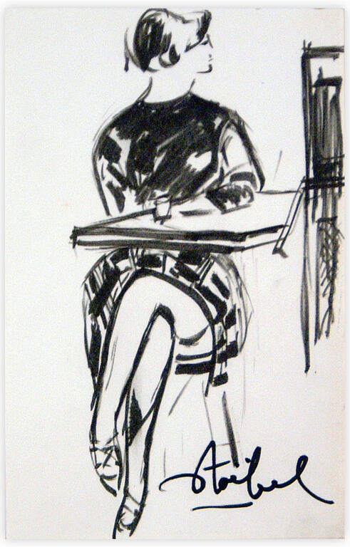 Catalogue raisonné, Edgar Stoëbel, femme en jupe et en terrasse — 