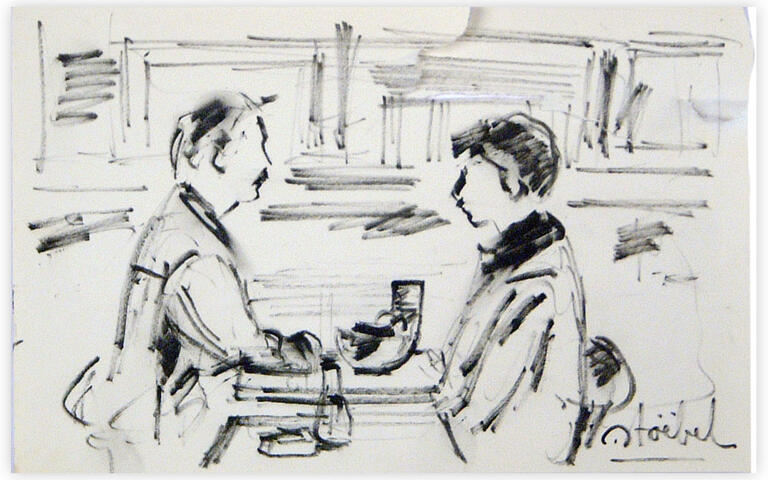 Catalogue raisonné, Edgar Stoëbel, discussion en terrasse — 