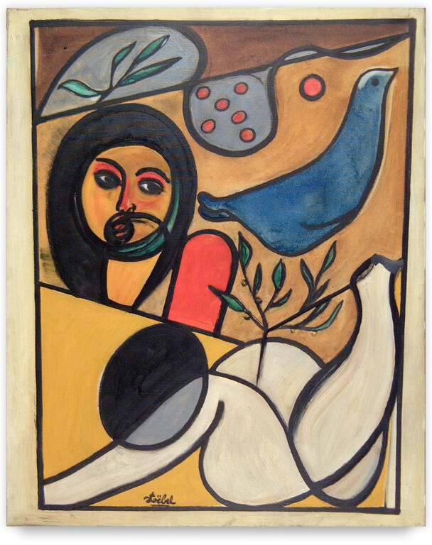 Catalogue raisonné, Edgar Stoëbel, compo femme colombe végétaux / la porte rouge