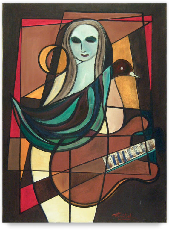 Catalogue raisonné, Edgar Stoëbel, compo femme guitare oiseau / "luna"