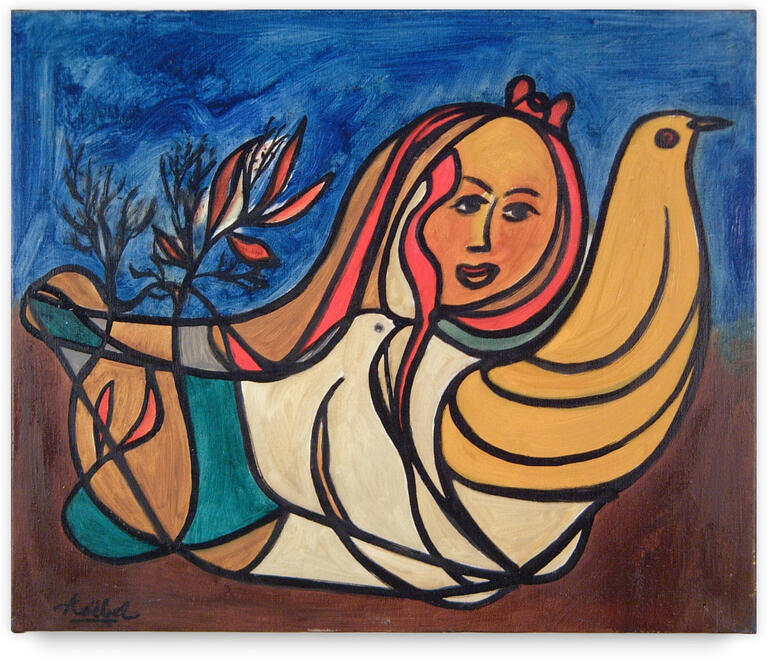 Catalogue raisonné, Edgar Stoëbel, automne - compo femme oiseaux