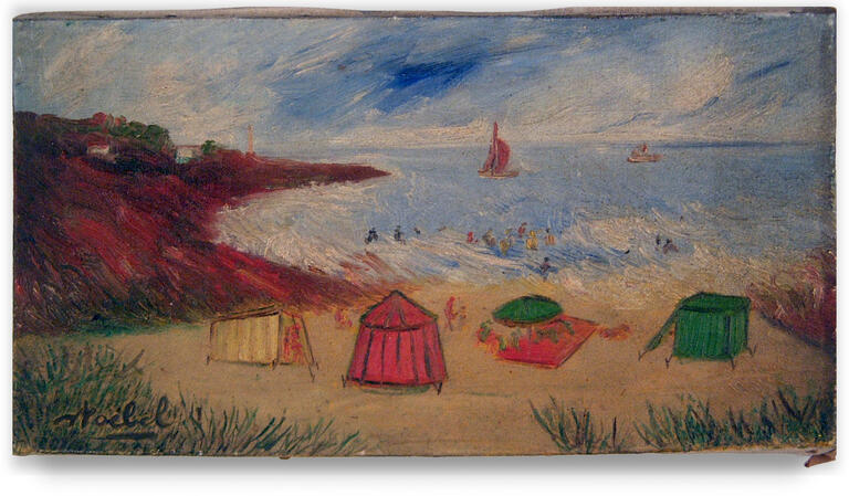 Catalogue raisonné, Edgar Stoëbel, landscape - tentes sur plage / cabines et parasols