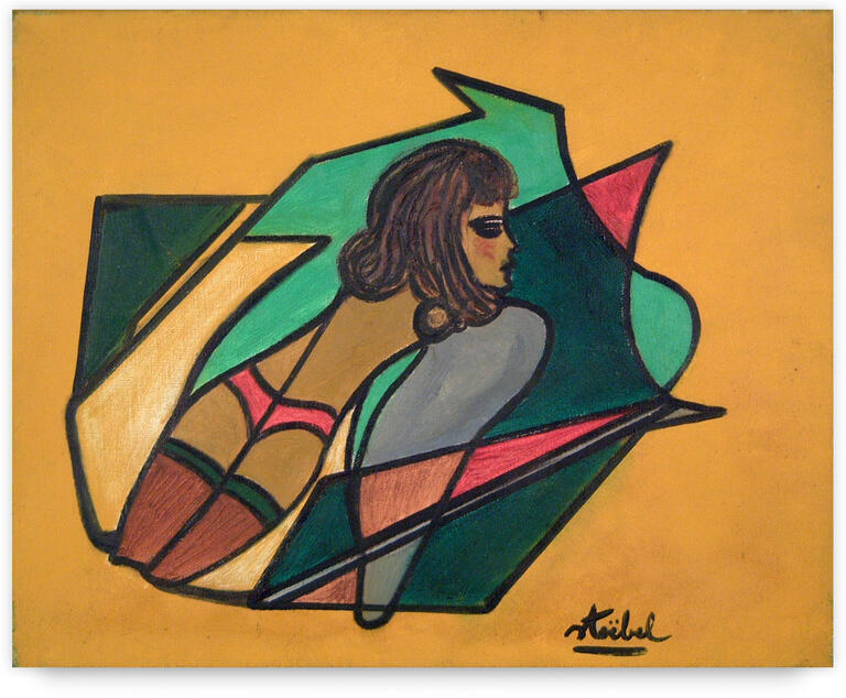 Catalogue raisonné, Edgar Stoëbel, compo femme-oiseau fond jaune