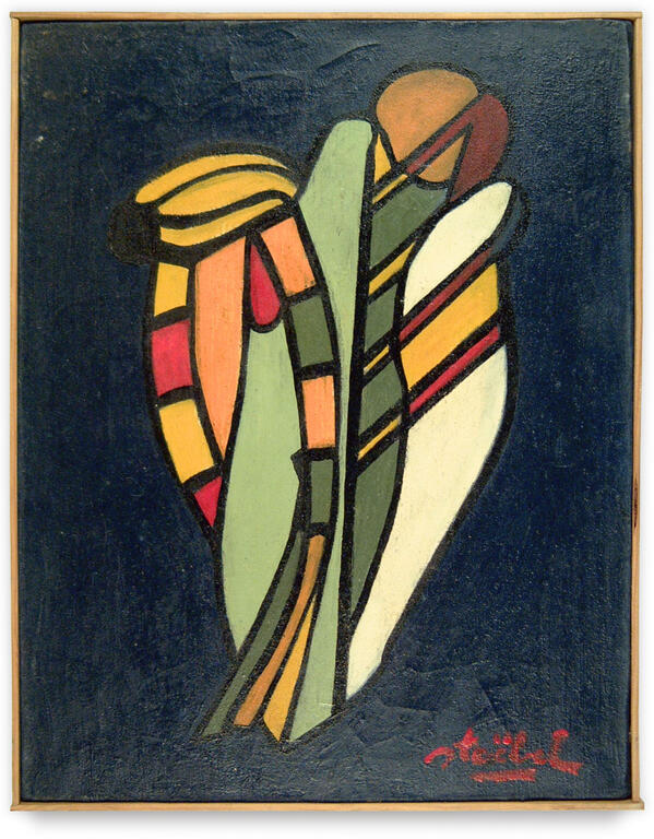 Catalogue raisonné, Edgar Stoëbel, composition sur fond bleu marine