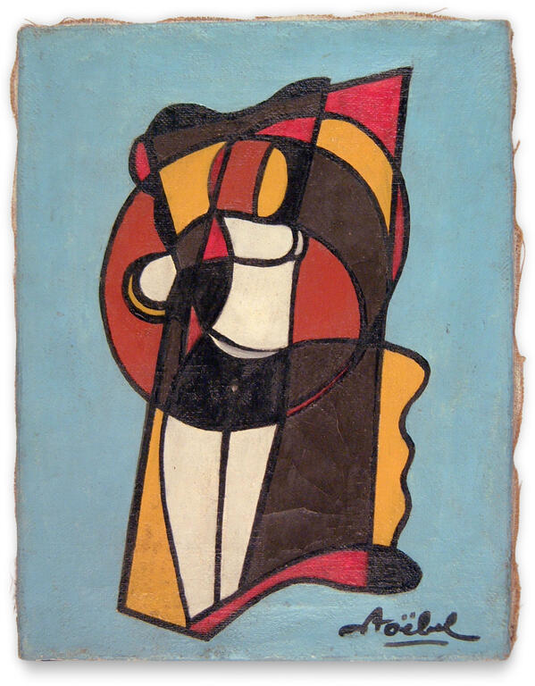 Catalogue raisonné, Edgar Stoëbel, compo femme sur fond bleu