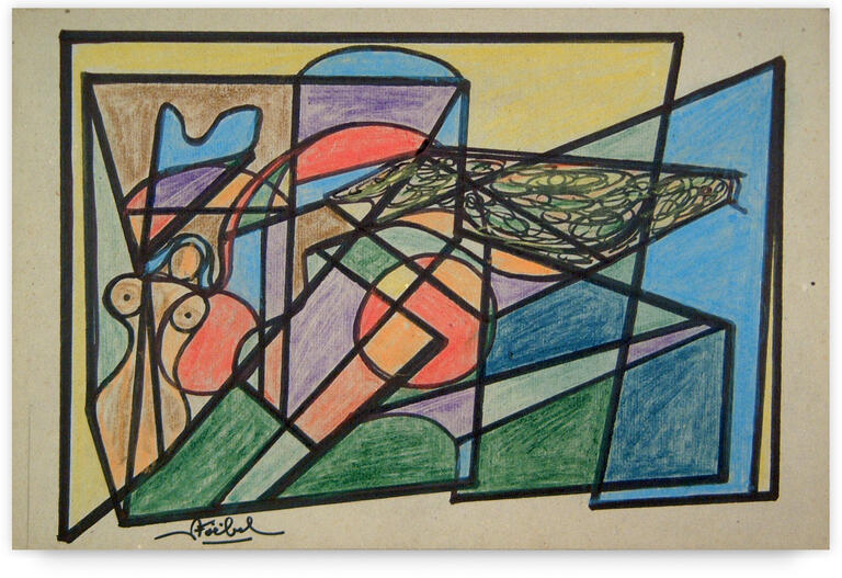 Catalogue raisonné, Edgar Stoëbel, compo femme et oiseau