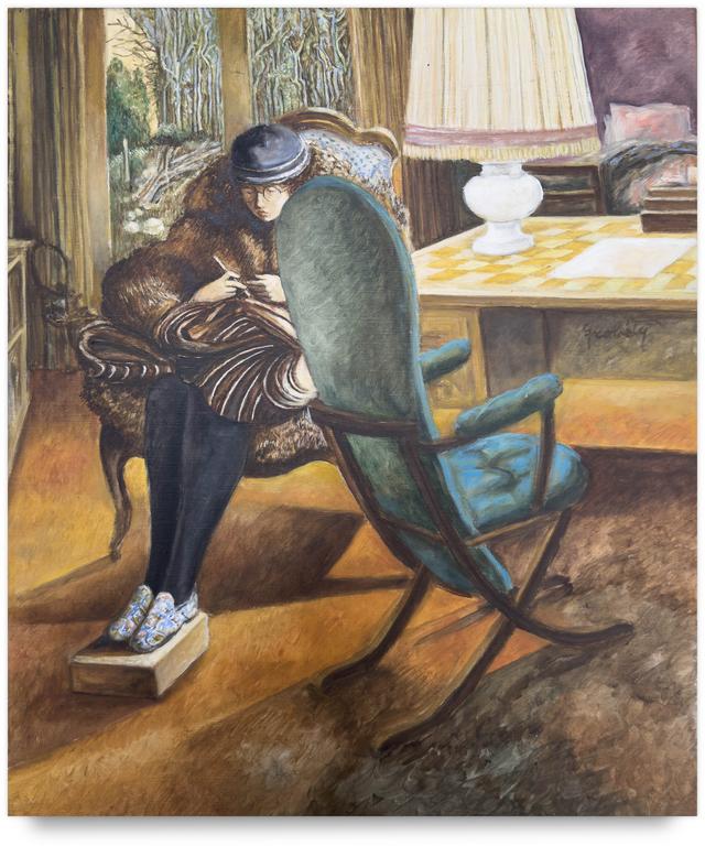 Catalogue raisonné, Claude Grobéty, Assit voltaire crochet devant fenêtre, bureau, fauteuil vert - 1997