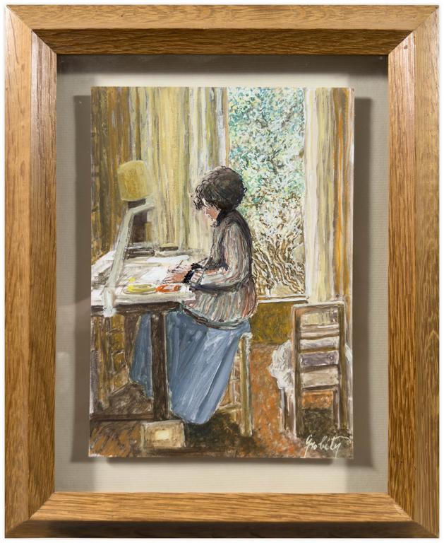 Catalogue raisonné, Claude Grobéty, Veste rose jupe bleue devant tréteau - circa 1986