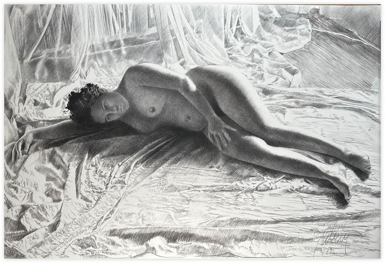 Catalogue raisonné, Claude Grobéty, Nu couché drappé, bras en l’air - 1982