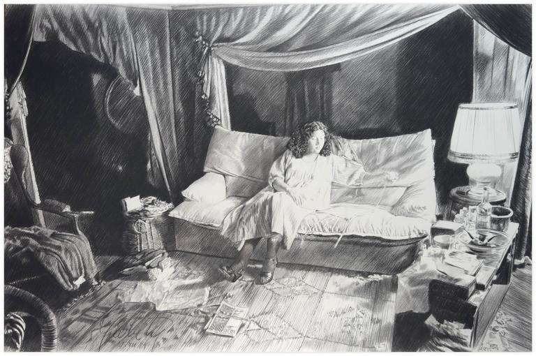 Catalogue raisonné, Claude Grobéty, Robe blanche drap pouffe, rideau - 1981