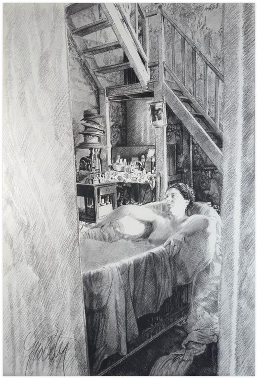 Catalogue raisonné, Claude Grobéty, Couché, baignoire en zinc - circa 1979