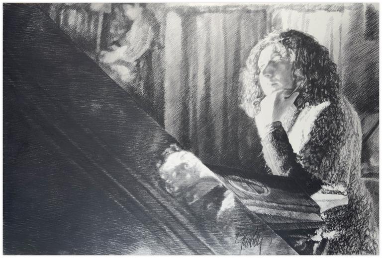 Claude Grobéty, Debout, reflet visage dans le piano - circa 1984