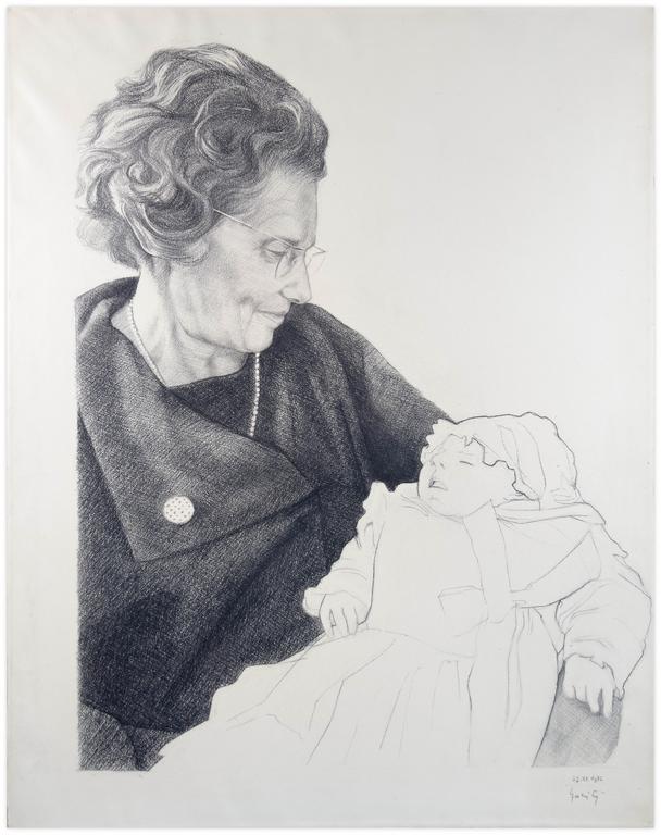 Catalogue raisonné, Claude Grobéty, Portrait Madeleine Leroy avec Bébé - 1972
