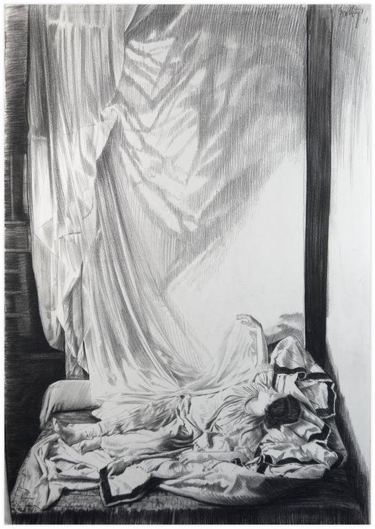 Catalogue raisonné, Claude Grobéty, Couché draperie bras droit levé - 1978