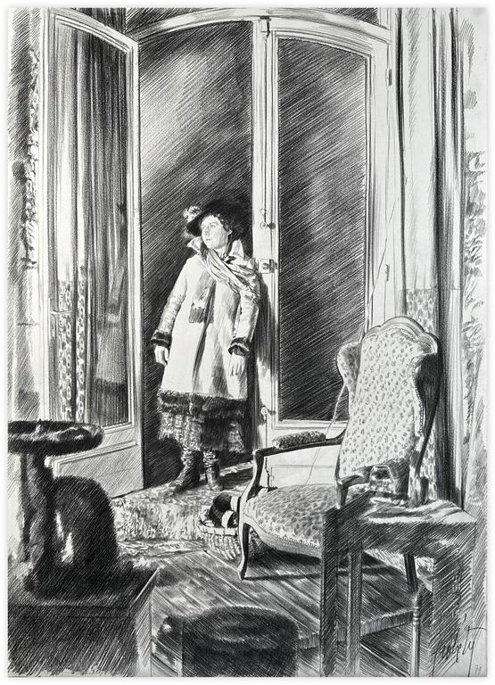 Catalogue raisonné, Claude Grobéty, Série Mahler, appuyée à la porte ouverte - 1979