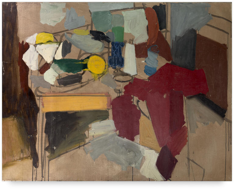 Catalogue raisonné, Michel Mousseau, Fruit jaune tissu rouge, circa 1965