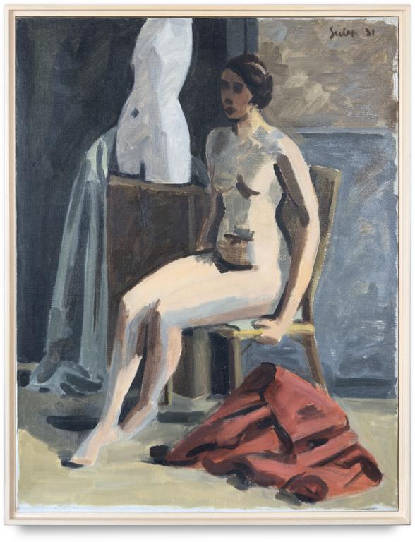 Catalogue raisonné, oeuvre de l'artiste Hans Seiler - Nu assis (draperie rouge), 1930